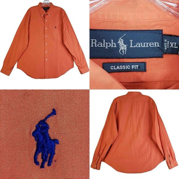 Polo Ralph Lauren Oxford Shirt Mens XL Solid Orange Sherbet LS Button Down Twill - Picture 1 of 10